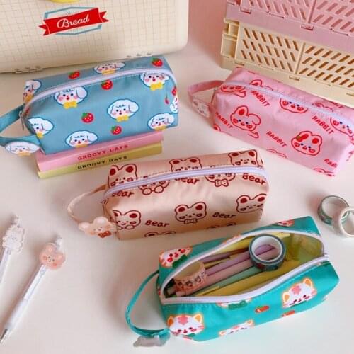 Cartoon Canvas Pencil Bag Pen Case Cosmetic Organizer Bag Zippered Travel Toiletries Storage Bag for Students Teens