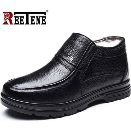 REETENE High Qualit Leather Men Winter Boots Warm Cotton Shoes For Men Casual Comfort Men Ankle Boots Big Size 48 Winter Boots