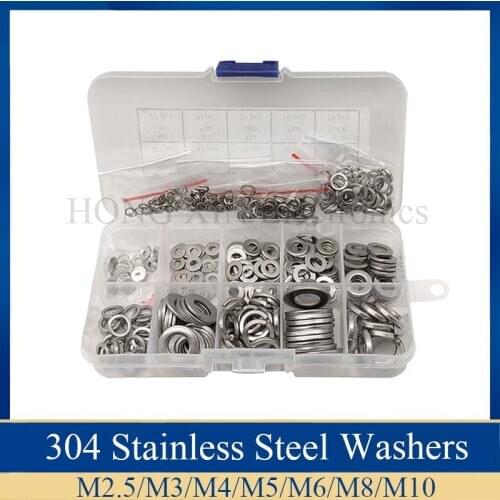 260pcs Washer Spring Pads Set Stainless Steel M2.5 M3 M4 M5 M6 M8 M10 Spring Lock Washer Assortment Kit