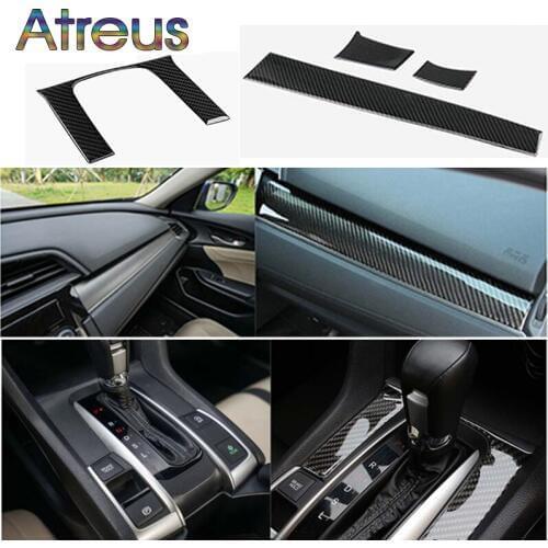 Atreus Carbon Fiber Stickers For 10th Honda Civic 2017 2018 2016 Gears Shifter panel Storage box Trim Strips Car Accessories