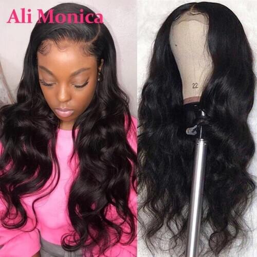 Ali Monica Body Wave Lace Front Wigs Human Hair 4x4 Lace Closure Wigs With Baby Hair Pre Plucked Natural Wigs Remy 150% Density