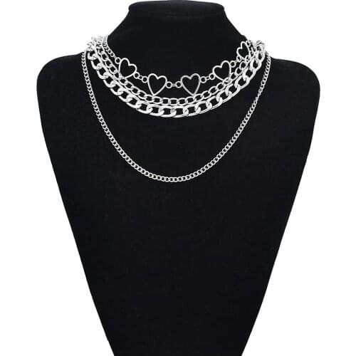 New Fashion European And American Punk Style Simple Temperament Multi-Layer Pendant Necklace Heart-Shaped Accessory Necklace