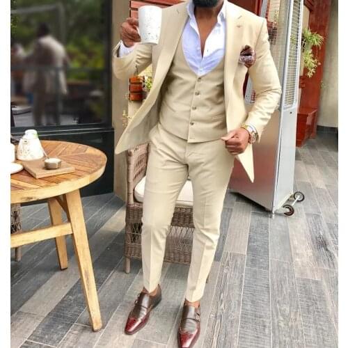 New Fashion Slim Fit Men Suit Champagne Notch Lapel Business Casual Evening Tuxedo 3 Piece（Blazer+Pant+Vest）Custom Man Suit