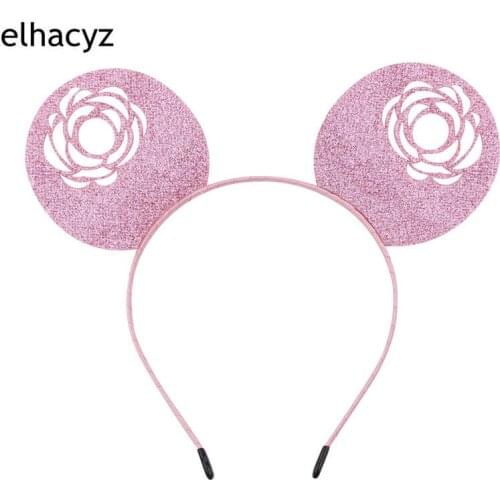 1PC 2021 NEW Chic Valentines Day Glitter Hollow Rose Mouse Ears Hairband Dating Headband Cute Women Headwear Hair Accessories