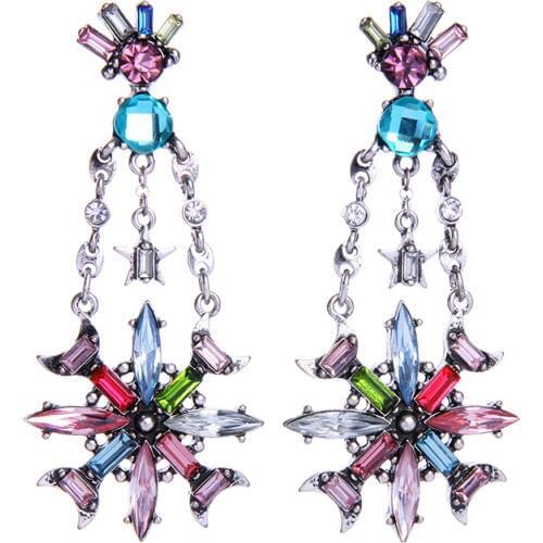 Bulk Price Colorful Chandelier Glass Crystal Earrings 2017 Fashion Pierced Hanging Statement Earrings For Women Indian Jewelry