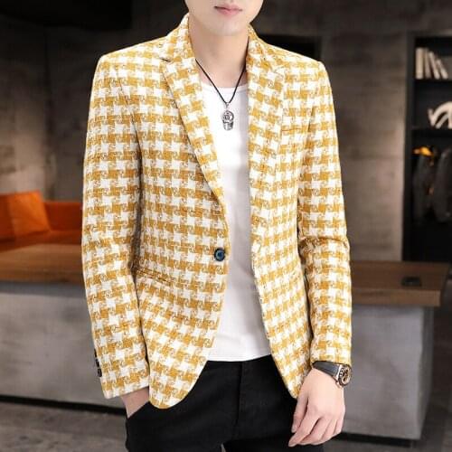 Fall and Winter Checked Suit Jacket Mens New Suit Casual Fashion Top Korean Style Mens Clothing Single-breasted Mens Blazer