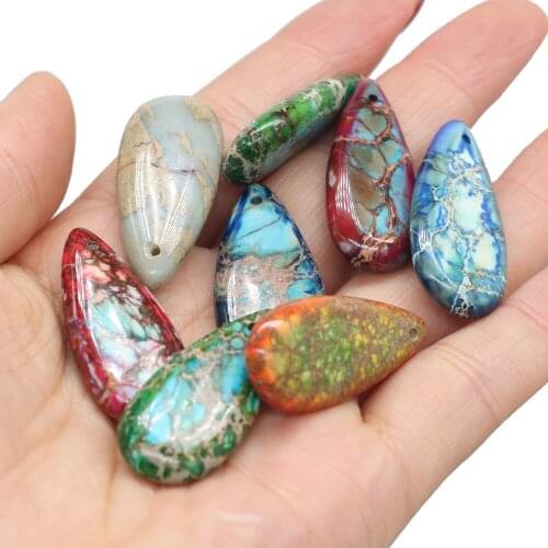 Fashion Natural Stone Pendant Long Drop-shaped Emperor Stone Charms for Jewelry Making DIY Necklace Accessories 15x35mm Gifts