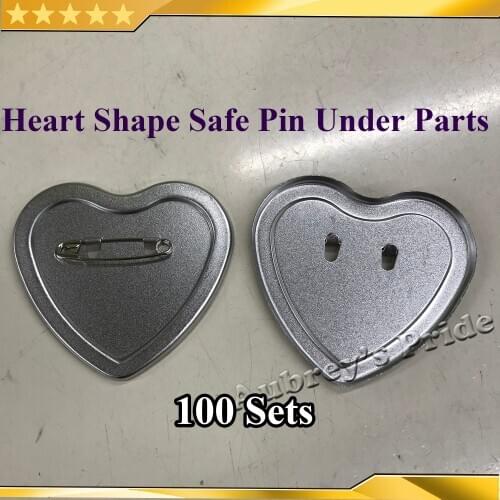 Under Parts) Heart Shape 57x52mm Blank 100 Sets Safe Pin Back Metal Button Supply Materials for Badge Button Maker