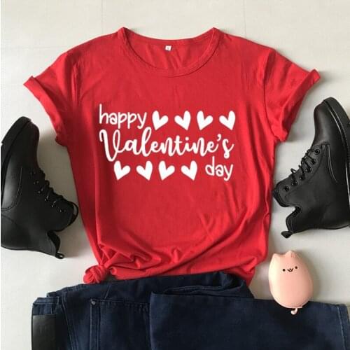 Happy Valentines Day Tshirt Fashion 100%Cotton Women Shirt Funny Graphic Aesthetic O Neck Unisex Clothing Short Sleeve Top Tees
