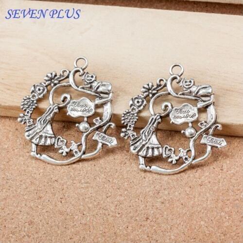 High Quality 10 Pieces/Lot 41mm*41mm Antique Silver Plated Alice In Wonderland Charms