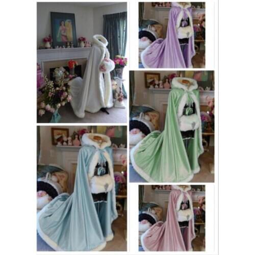 Wedding Cloak Faux Fur Satin Shawl Hooded Cloak Wedding Bridal Coat Cape Christmas Cloak