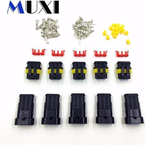 5Pcs/Lot Waterproof Dustproof AMP 3 Pin HID Connector Car Light Connector Electrical Wire Connector Plug