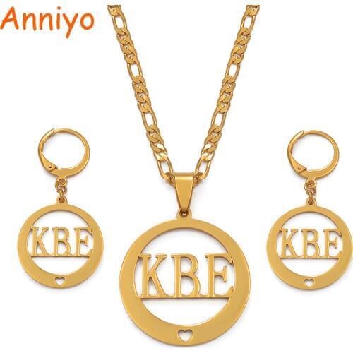 Anniyo Name KBE Necklace Earrings Jewelry sets for Womans Gold Color Jewellery Gift #036221