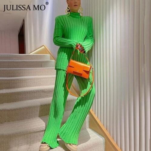 JULISSA MO Fashion Sweater Two Piece Sets for Womens 2021 Autumn Winter Womens Casual Sweater Tops Pants Suits Ladies Outfits