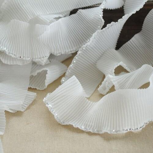 1Yards High Quality Silver Lace Trim Ribbon 4cm White Lace Fabric Applique Chiffon Lace Material Crafts For Sewing Dresses QE4