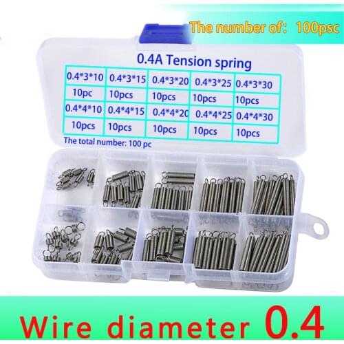 100pcs Tension spring combination Wire diameter 0.4mm 304 stainless steel Stretching the spring Spiral return spring