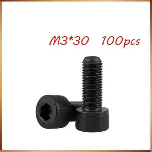 100pcsM3*30 Black Alloy Steel Metric All Thread Hex Socket Head Cap Screw Bolt M3X5/6/8/10/12/20 m3 screws stainless nails,bolts