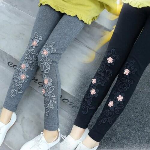 2018 Girls Leggings Childrens Trousers Pants For Kids Elastic Cotton Lace Floral Legging Girl Pants 4 6 8 10 12 Years JW4092A2