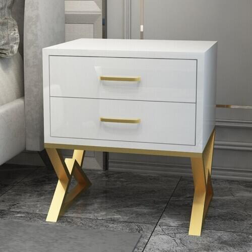 2021 White Modern Iron Casting Golden Nightstand Coffee End Bedside Table Home Furniture Nightstand Cabinet Cupboard Bed Room WF