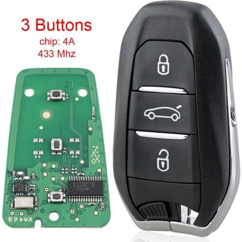 433MHz 3 Buttons Car Key Remote Key Fob Smart Keyless with 4A Chip Fit for Peugeot 308 408 508 5008 new