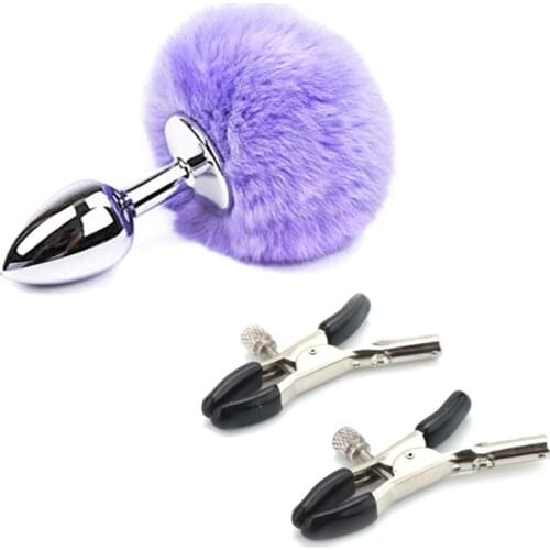 Metal Anal Plug Plush Tail Nipple Clamps Erotic Set Prostate Stimulation Anus Dilatation Butt Plug Couples Flirt Toy