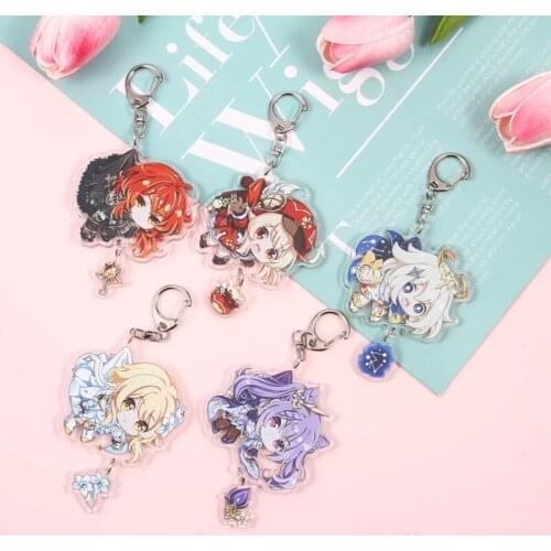 Anime Genshin Impact Keychain Figure Toys Zhongli Venti Paimon Diluc Klee Man Key Chain Women Accessories Cute Bag Pendant Gift
