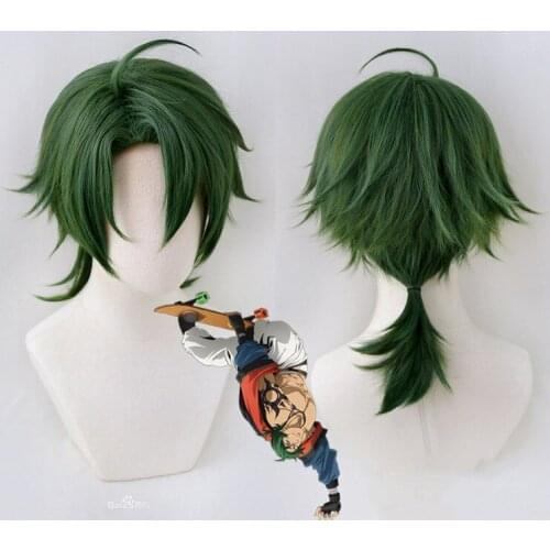 Anime SK∞ Joe Cosplay Wig Green Short Straight Little Ponytail Wig Heat-resistant Fiber Hair Carnival Party Role Play + Wig Cap