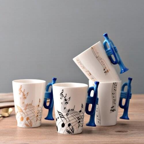 250ml Porcelain Music Note Mugs With Trumpet Handle Ceramic Kitchen Office Drink Coffee Tea Milk Water Cups Creative Child Gifts