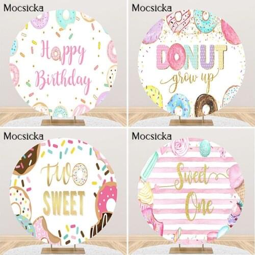 Mocsicka Donut Party Backdrop Two Sweet Donut Grow Up 1st Birthday Party Photoshoot Background Round Circle Cover Banner