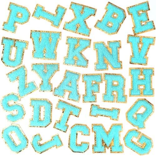 BLUE ABC DEF English Letter Patches Cloth Mend Decorate Clothes Apparel Sewing Decoration Applique Badges