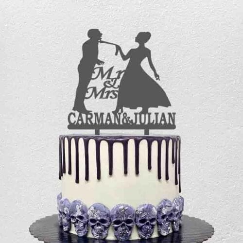 Customized Couples Name Bride Drag Grooms Tie Wretched Groom Funny Wedding Cake Topper For Wedding Party Cake Decoration Topper