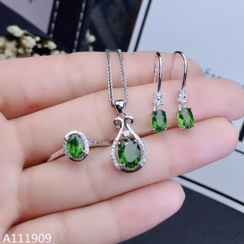 KJJEAXCMY boutique jewelry 925 sterling silver inlaid Natural Diopside gemstone Ring Necklace Earring Suit Support Detection dfg