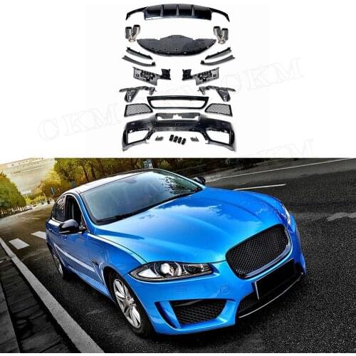PP Black Body Kits Front Bumper Grills Rear Bumper Diffuser Exhaust Tips Body kits for Jaguar XF Sedan 4 Door to RS Style 11-15