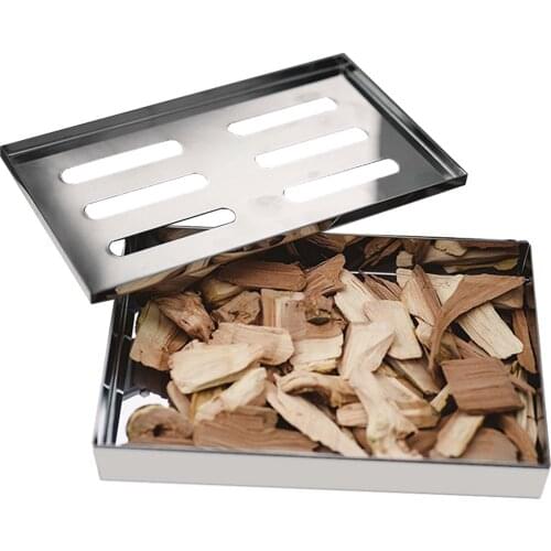 BBQ Smoker Box Charcoal Wood Chip Stainless Steel Grilling Meat Infused Smoke Flavor Accessory For Indoor Outdoor Barbecue Tool