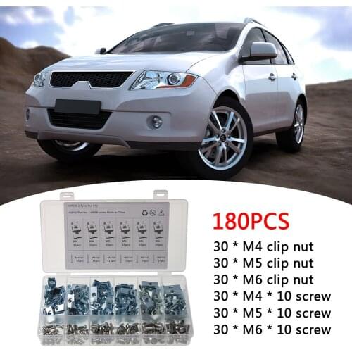 M4 M5 M6 Car Silver Carbon Steel Mounting Fastener Clips Screw Kits Blue + White Zinc Plating U Shaped Chimney Nut 180PCS