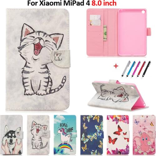 Cute Cat Unicorn Puppy Butterfly Tablet Cover For Funda Xiaomi Mi Pad 4 case 8.0" Stand Wallet For Mi Pad MiPad 4 Case Capa