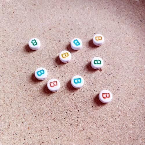 Mini Order 500pcs/Lot 4*7MM Colorful Single Initial B Printing Acrylic Letters Beads Plastic Coin Round Shape Alphabet Beads