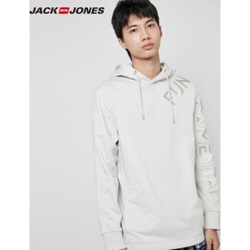 JackJones Mens Letter Embroidery Regular fit Cotton Fabric Raw-edge Lining Pullover Hoodie| 220133501