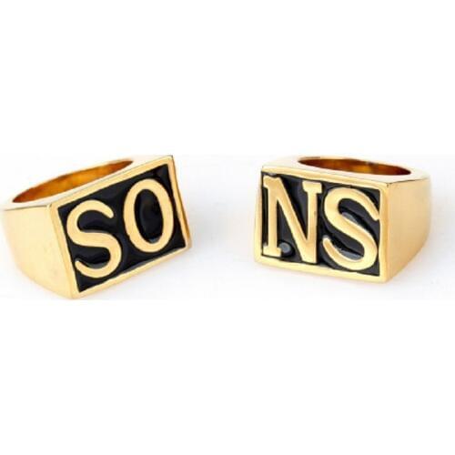 2Pcs SOSN Gold stainless steel mens rings Size US7-15