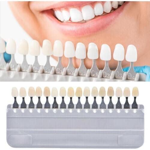 16 Colors Teeth Whitening Set 3D Shade Guide Color Comparator Mirror Dentistry Cold Light Teeth White Bleaching Dental Plate