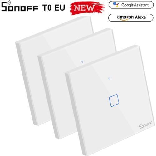 Itead Sonoff T0EU 86 1/2/3 gang TX Series Wall Touch Wifi Switch Remote Control Smart Home Switch Works With Alexa Google Home