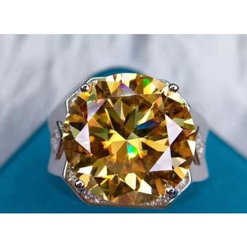 New Domineering Mens Moissan Diamond Ring Lucky Yellow Noble Yellow Diamond Hearts & Arrows Cut 10 Carat Jewelry Accessories