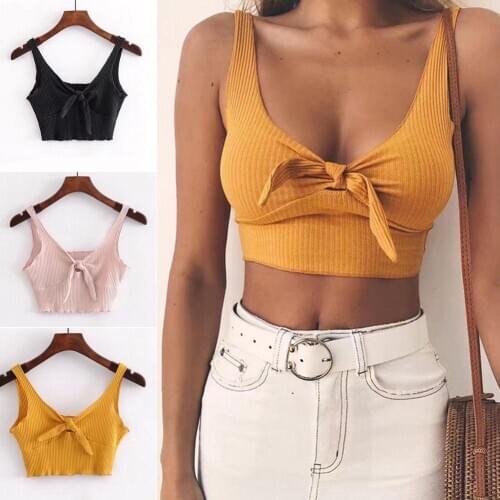 New Womens Sexy Casual Slim Sleeveless Tank Tops Summer Solid Ribbed Chest Knot Backless Slim Crop Top For Ladies Fitness Vest