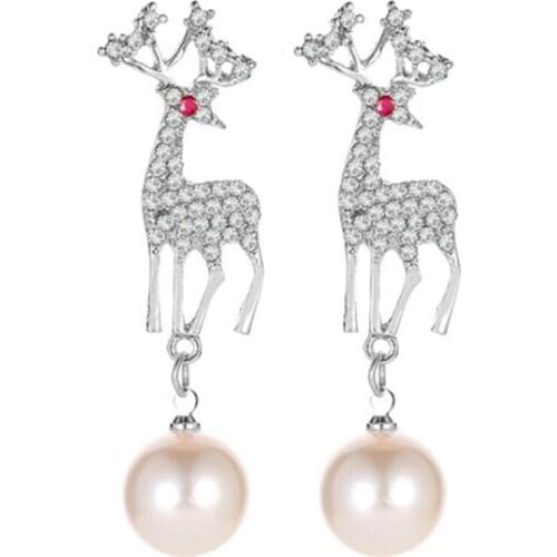New Pearl Earrings for Women Elegant Rhinestone Elk Korean Cute Fawn
