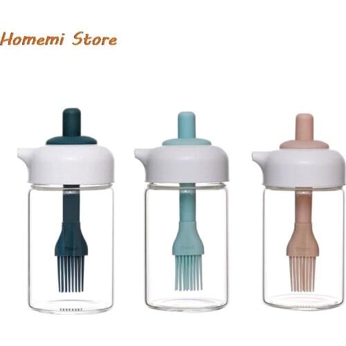 Glass Oil Bottle With Brush Vinegar Bottle Sauce Container Pot Spice Jar Oil Brush Kitchen Supplies Kitchen Accessories