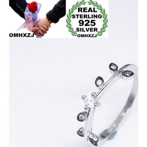 OMHXZJ Wholesale European Fashion Woman Girl Party Wedding Gift Leaves Zircon 925 Sterling Silver 18KT Yellow Gold Ring RR356