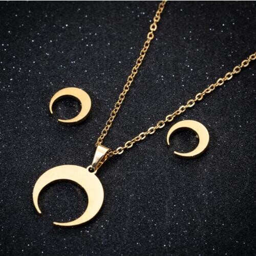 Hfarich Dainty Stainless Steel Half Moon Necklace Jewelry Set Gold Color Crescent Choker Collier for Women Party Jewelry