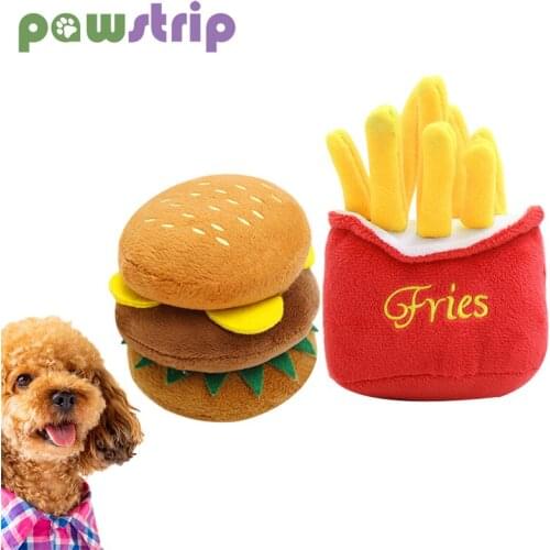 Plush Pet Dog Toys Funny Squeaker Sound Dogs Toy French Fries Hamburger Interactive Puppy Toys Cleaning Tooth Pet Chew Toys