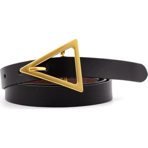 Korean version of the triangle buckle belt female hundred matching dress jeans belt decoration retro brown thin belt tide