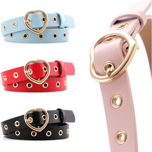Female Leather Belt Women Metal Buckle Stylish Ladies Vintage Heart Buckle Leisure Leather Belt Trouser Accessories